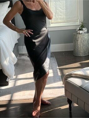 Anne Fontaine Womens Black Asymmetrical Faux Leather Trim Skirt Size M/L